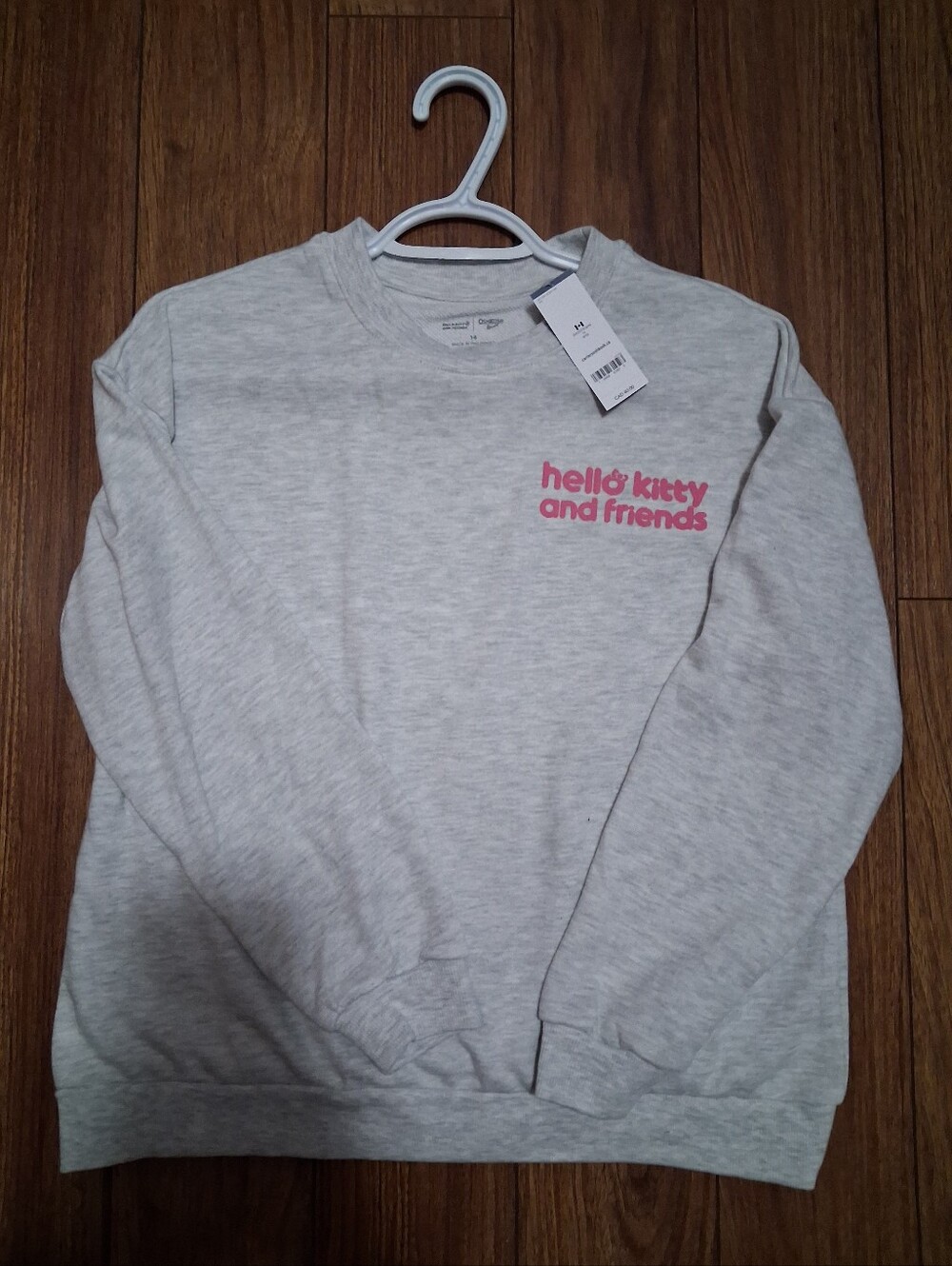 Hello Kitty Light Gray Crewneck Sweatshirt with Pink Logo
